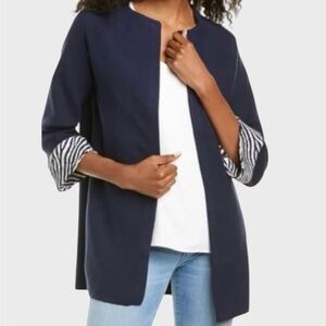 J. McLaughlin Corver Knit Cardigan Navy 3/4 Sleeve Blue Zebra Cuffs